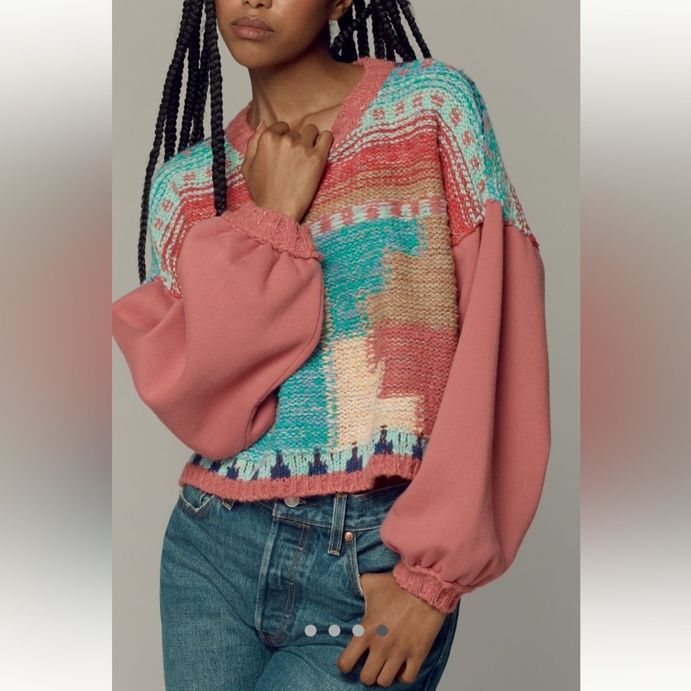 🍀RARE🍀 Anthropologie NWT Pilcro Billowy-Sleeve Crew-Neck Sweater size L. - Picture 5 of 8